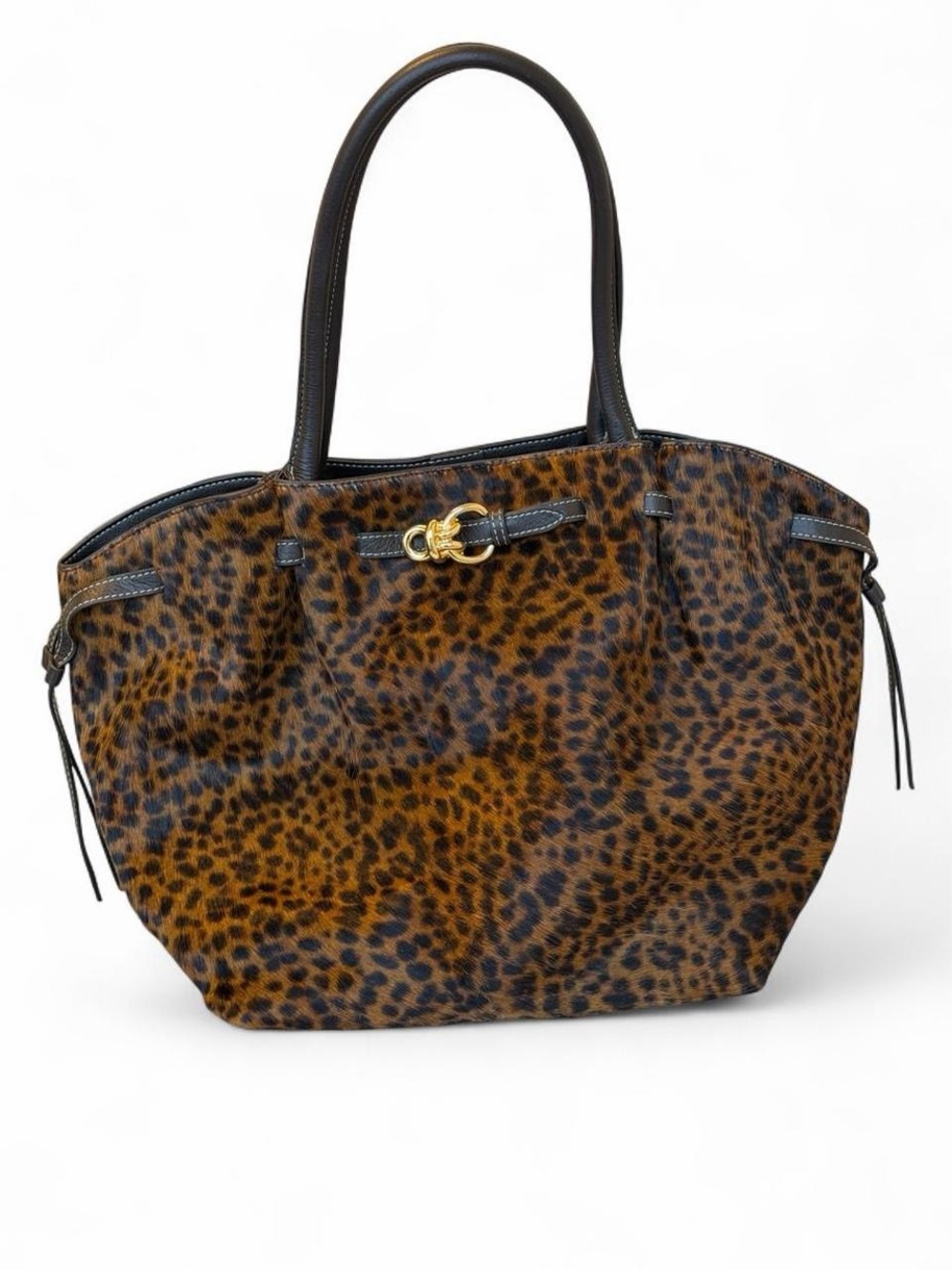 J.McLaughlin Leopard Print Tote Bag with Dark Brown Handles